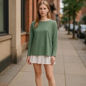 Lululemon Relaxed Fit Boatneck Shirt Womens 12 Green Pima Cotton Long Sleeves